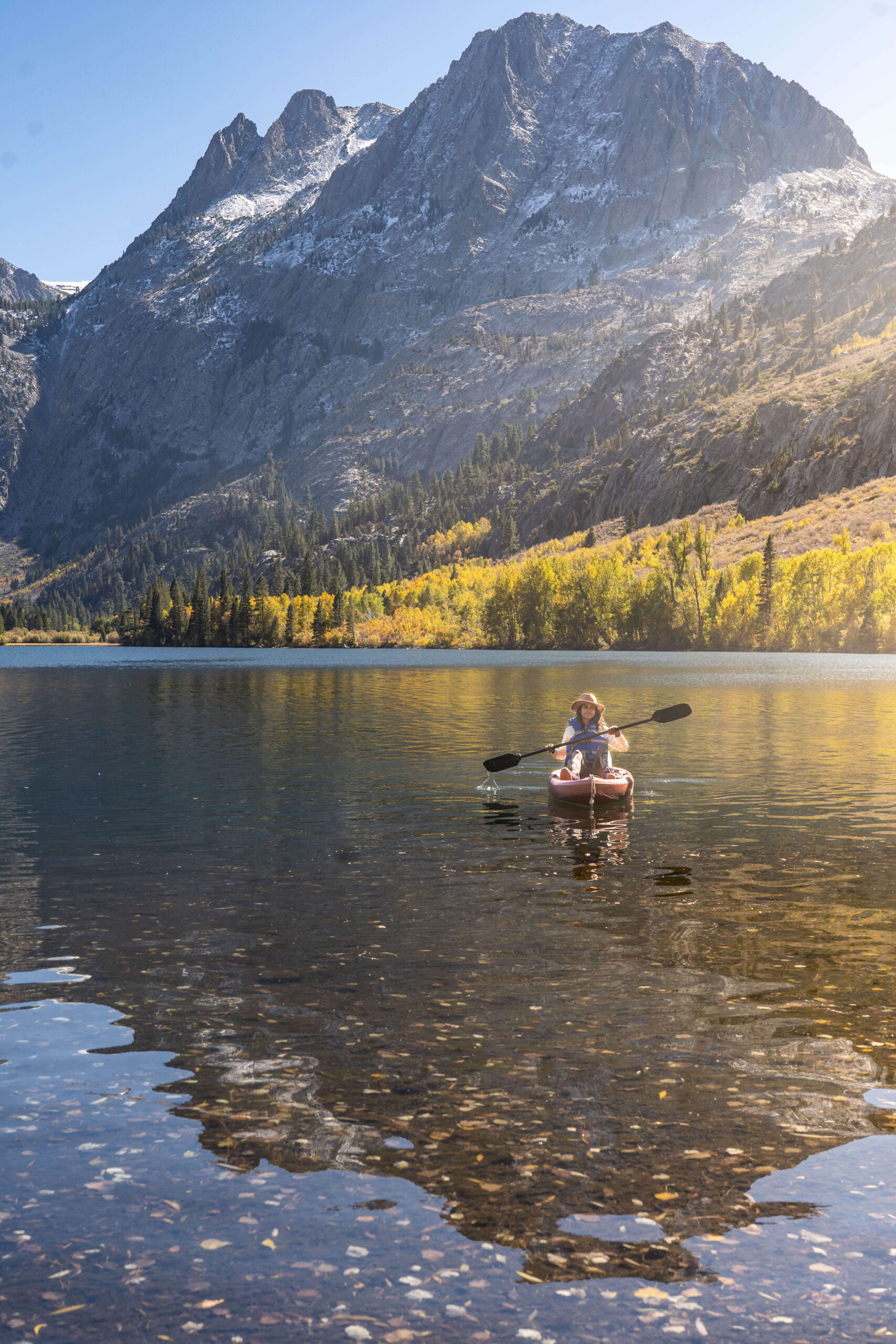 Kayaking on Silver Lake in Mammoth Lakes, California. Photography by California Travel Escapes.