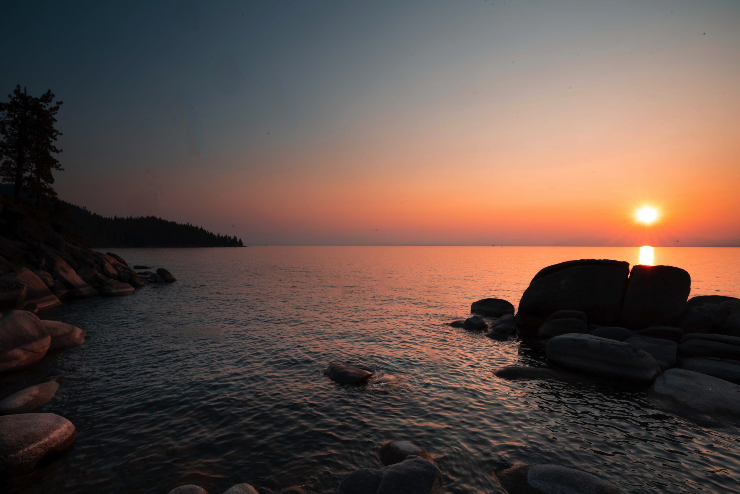 Bonsai Rock at sunset in Lake Tahoe. Photography by California Travel Escapes.