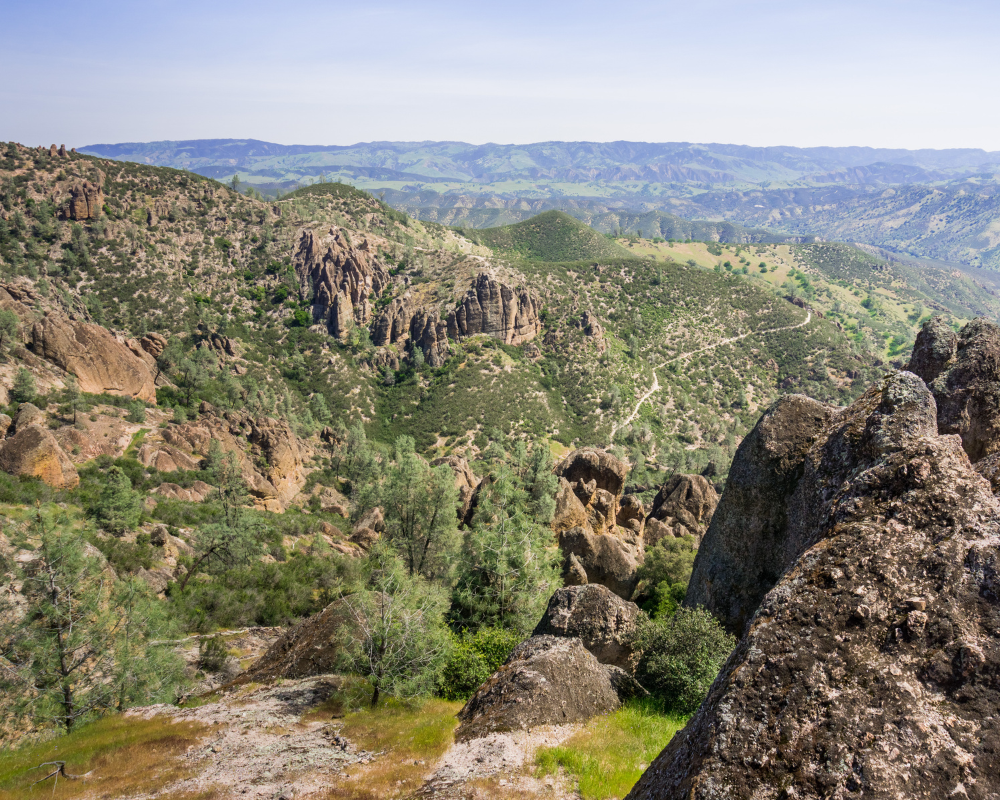 Overview of the valleys and hills in Pinnacles National Park.